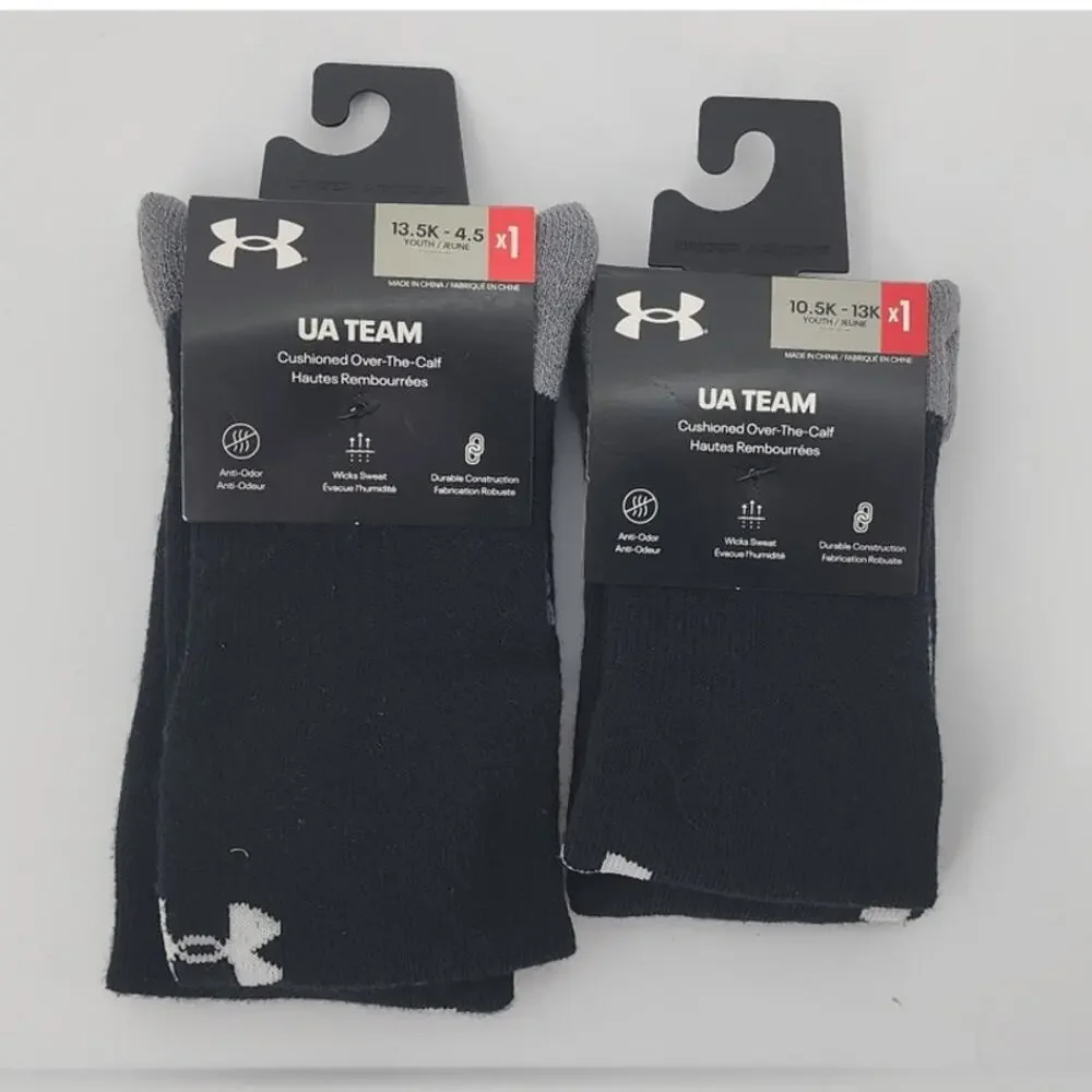 New NWT UA Under Armour Team Cushioned Over The‎ Calf Black White Socks 2 Packs